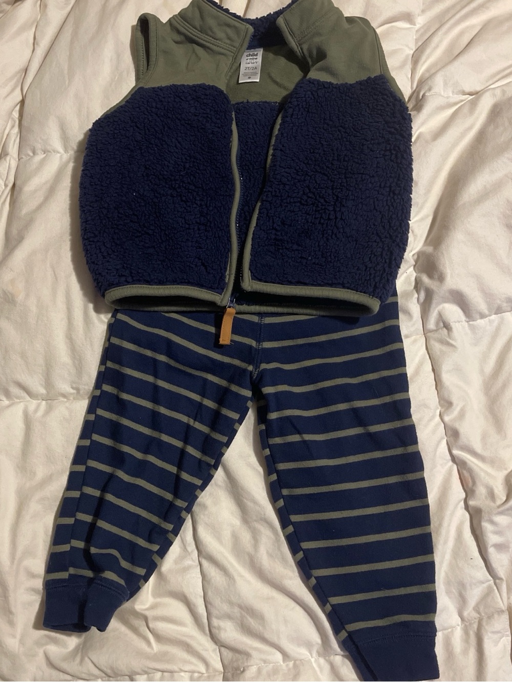 Carter's Navy Sherpa Vest with Olive Trim